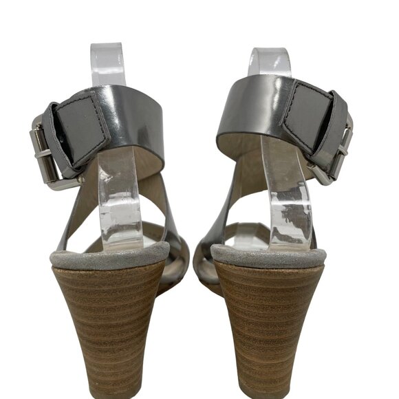 AGL Sandals Size 38 Vero Cuoio Wedge Ankle Cuff Silver Metallic Leather Boho - Picture 4 of 8
